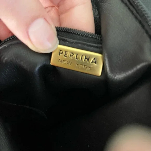 PERLINA New York Womens Shoulder Crossbody Bag Handbag HOBO Leather Black Casual - Picture 11 of 11